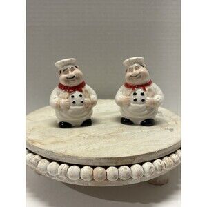Italian Chef Salt & Pepper Vintage Chubby Shakers Porcelain 2.75"
